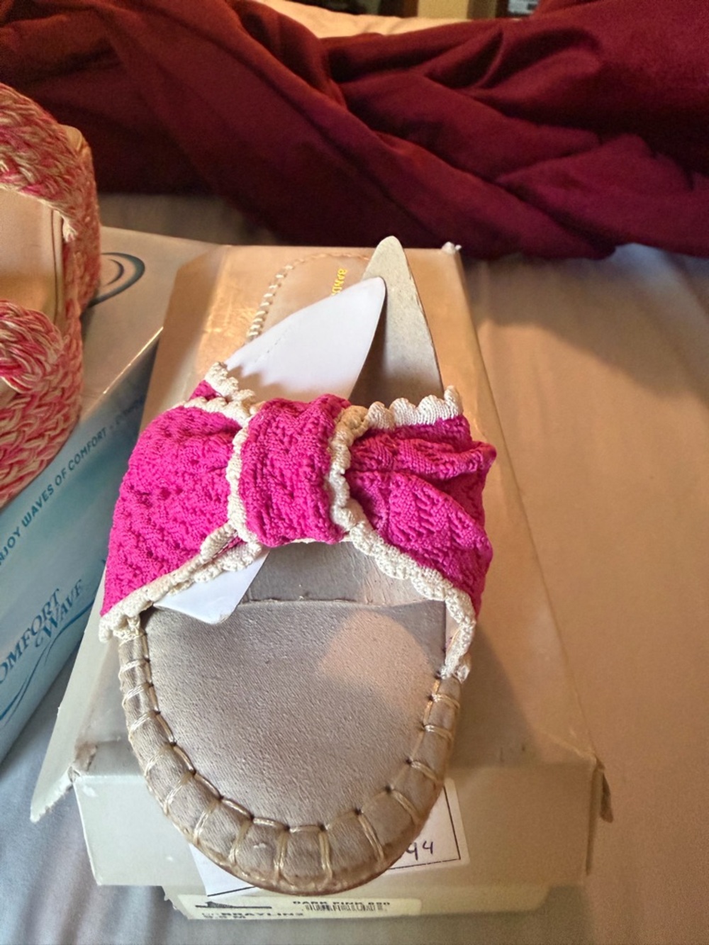 Bandolino Hot Pink Bow Slide Sandals with Cream Trim